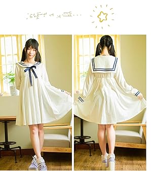 Amazon.co.jp: [Somnvs258] 白 セーラー ワンピース 特大 着痩せ
